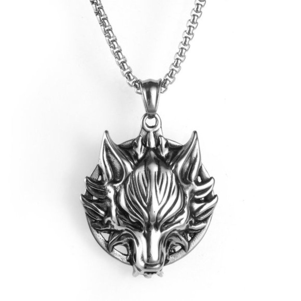 Retro wolf head steel pendant necklace for women/men - Picture 1 of 7